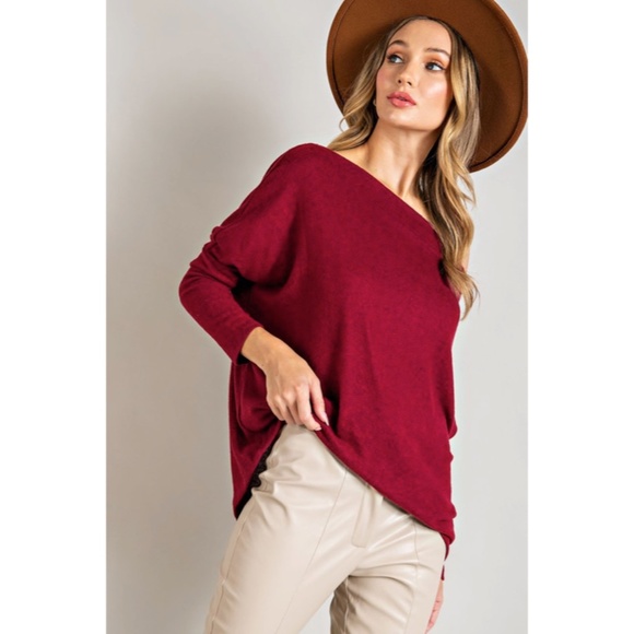 SOLD OUT Ruby Hacci Soft Long Sleeve Off Shoulder Tunic Dolman Knit Top - Picture 4 of 5
